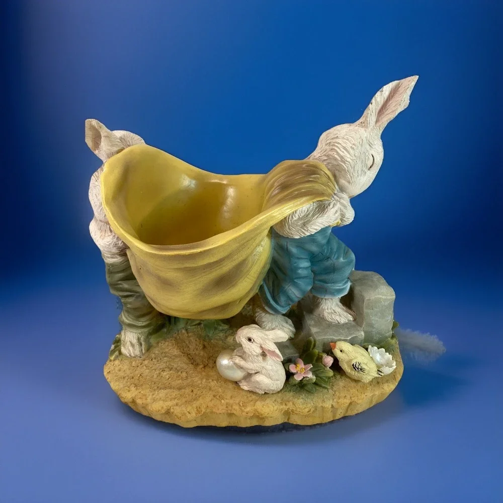Easter Rabbit Bunny Chick Egg Floral Planter Candle Holder Vase Candy Dish Resin